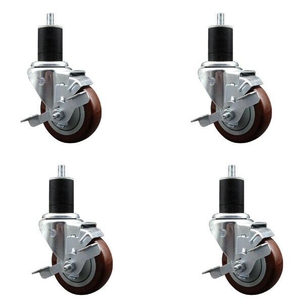 Service Caster 3.5'' Maroon Poly Swivel 1-3/4'' Expanding Stem Caster Set with Brake, 4PK SCC-EX20S3514-PPUB-MRN-TLB-134-4 - main